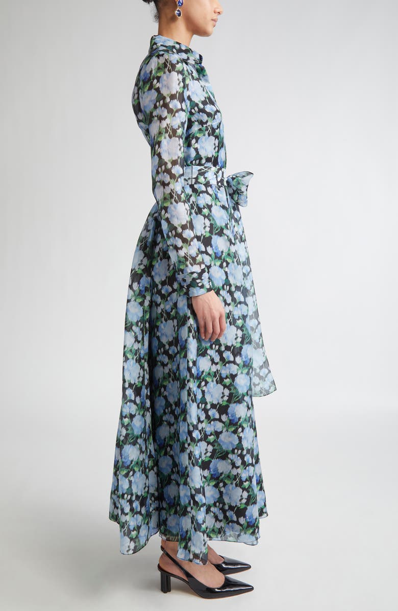 Carolina Herrera Floral Print Long Sleeve Trench Dress, Alternate, color, Blue Multi Color