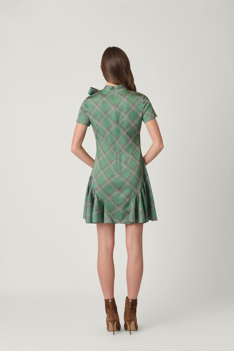 Dashed Plaid Satin Charmeuse Bosher Dress, Alternate, color, Olive Multi