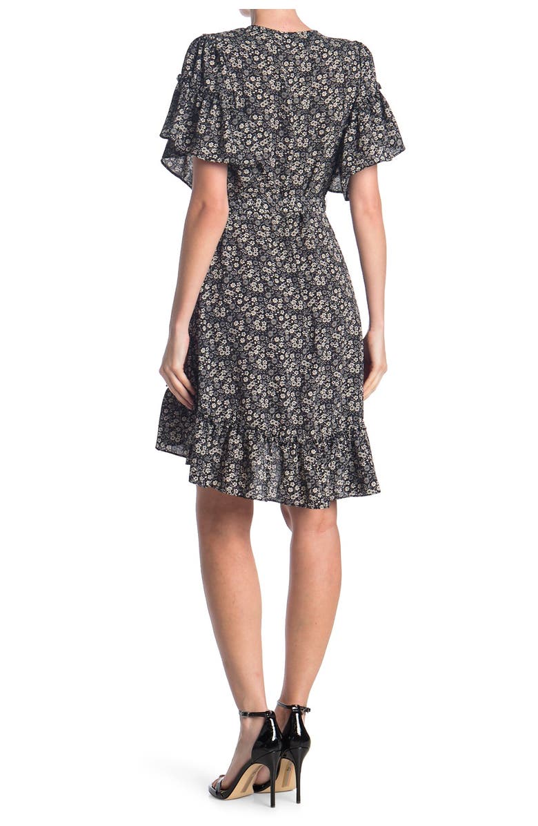 MAX STUDIO Floral Print Wrap Ruffle Dress, Main, color,