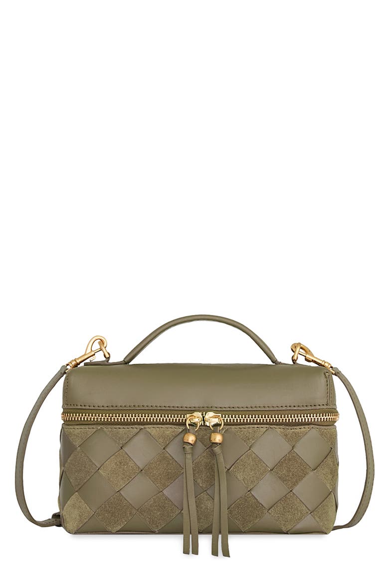 Frankie Woven Leather Train Case, Main, color, WILLOW