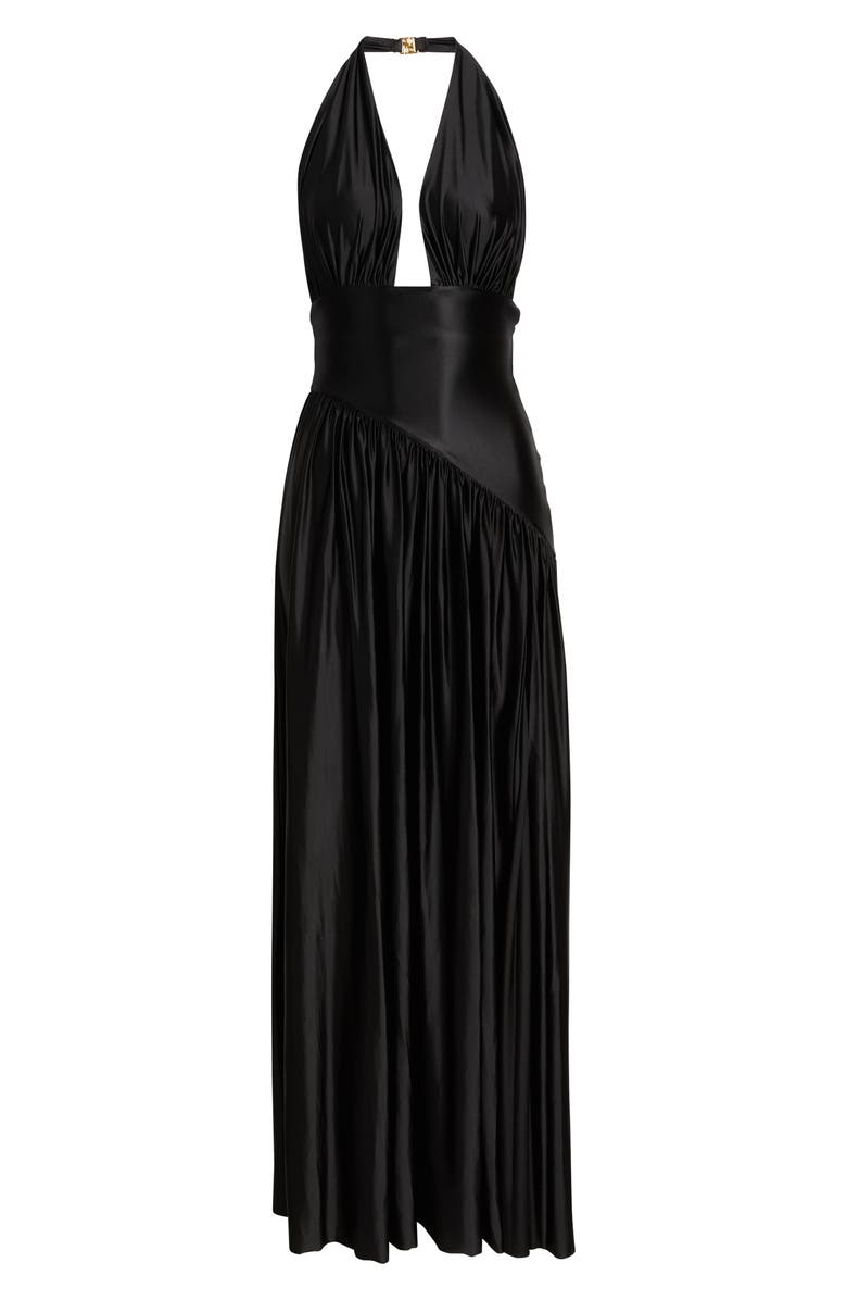 Delfi Collective Rae Halter Gown, Alternate, color, Black