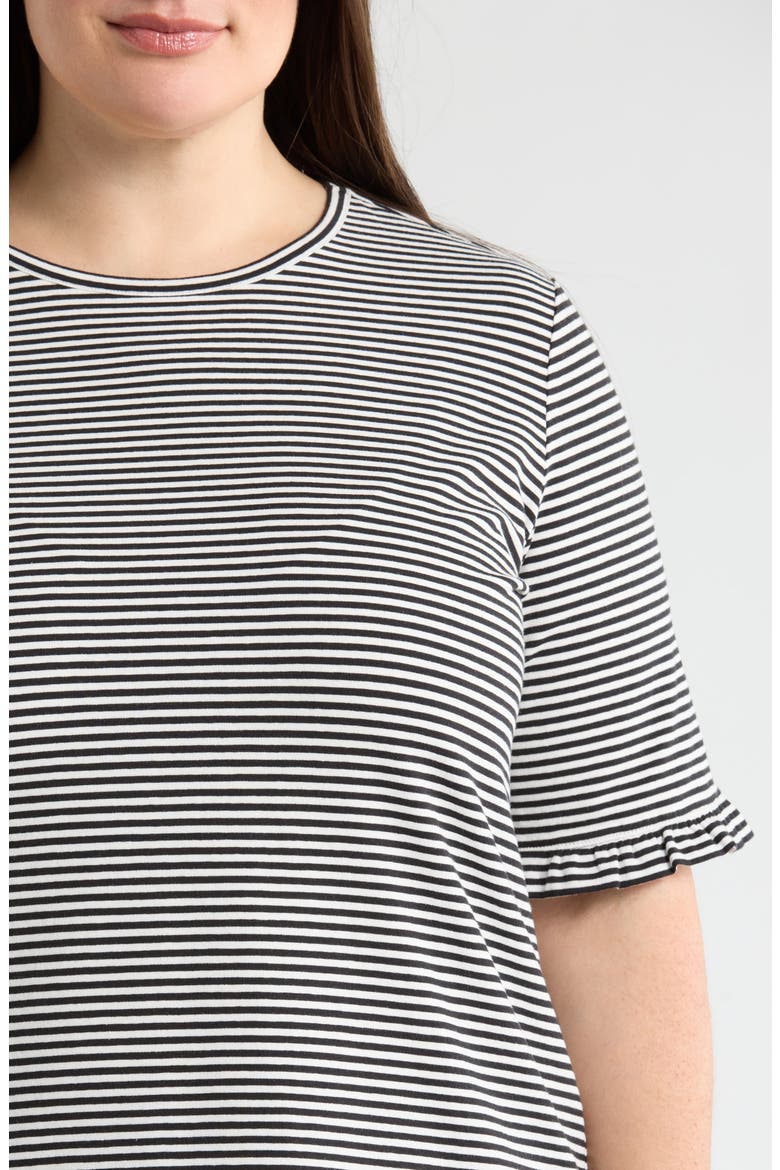 Stripe Frill Sleeve Stretch Cotton Top, Alternate, color, JONES BLACK/ NATURAL WHITE