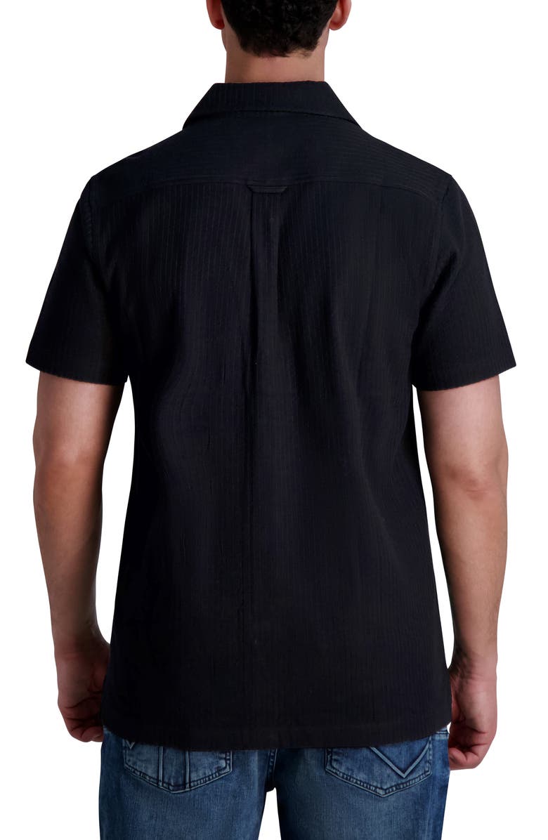 KARL LAGERFELD PARIS Stripe Cotton Knit Camp Shirt, Alternate, color, Black