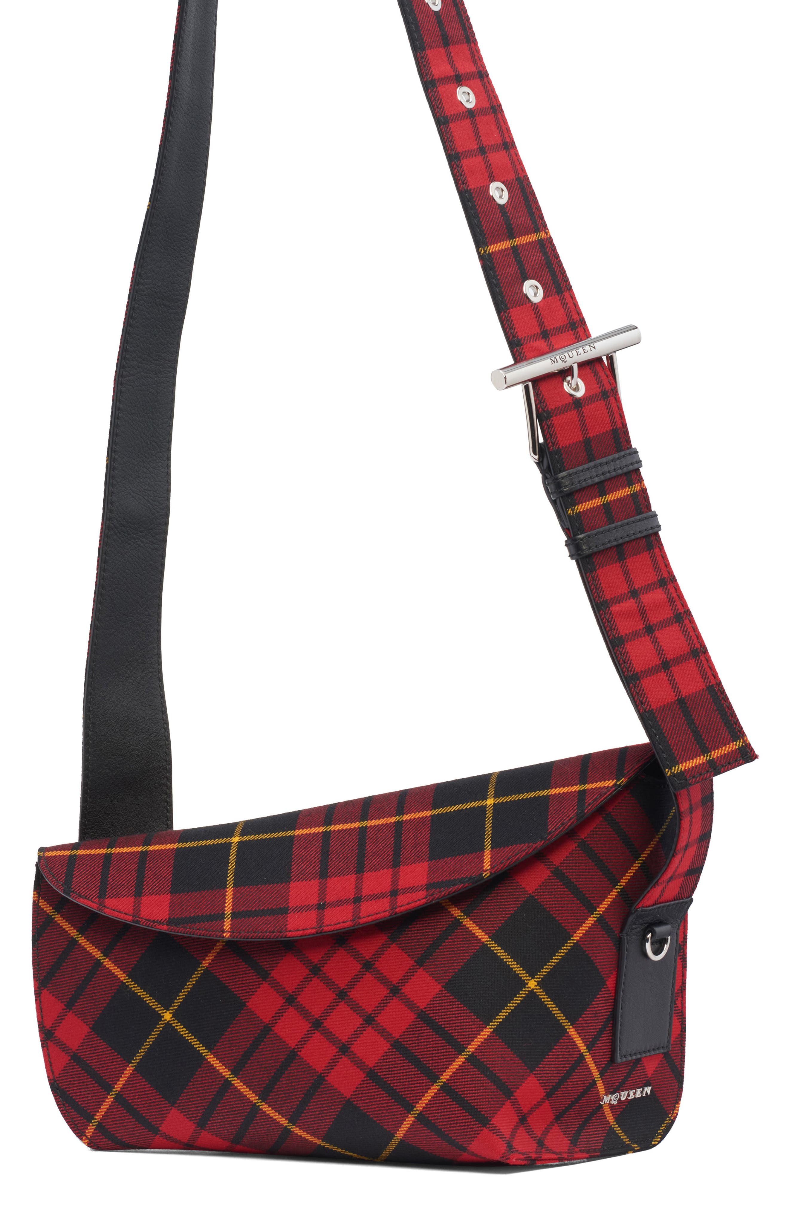 McQueen Large T-Bar Sling Asymmetric Crossbody Bag, Main, color, Multi Red/ Silver