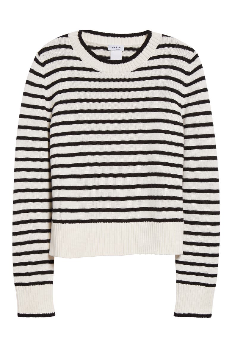 Stripe Boxy Cotton Sweater, Alternate, color, CREAM-BLACK