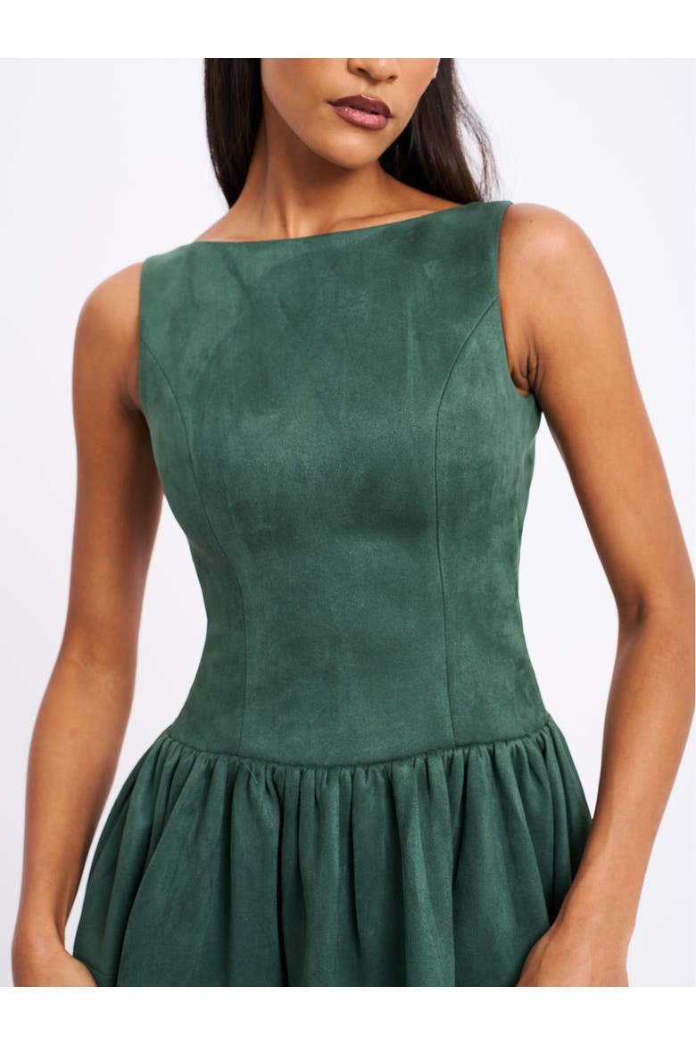 Laila Suede Boat Neck Backless Midi Dress, Alternate, color, Green