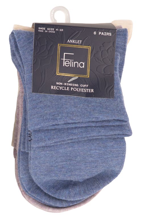 Felina Assorted 6-pack Ankle Socks In Dusk/lavender/sand