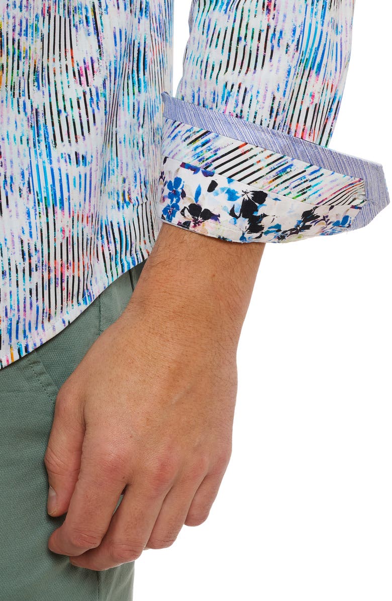 Robert Graham Delray Stripe Cotton Knit Button-Up Shirt, Alternate, color, Multi