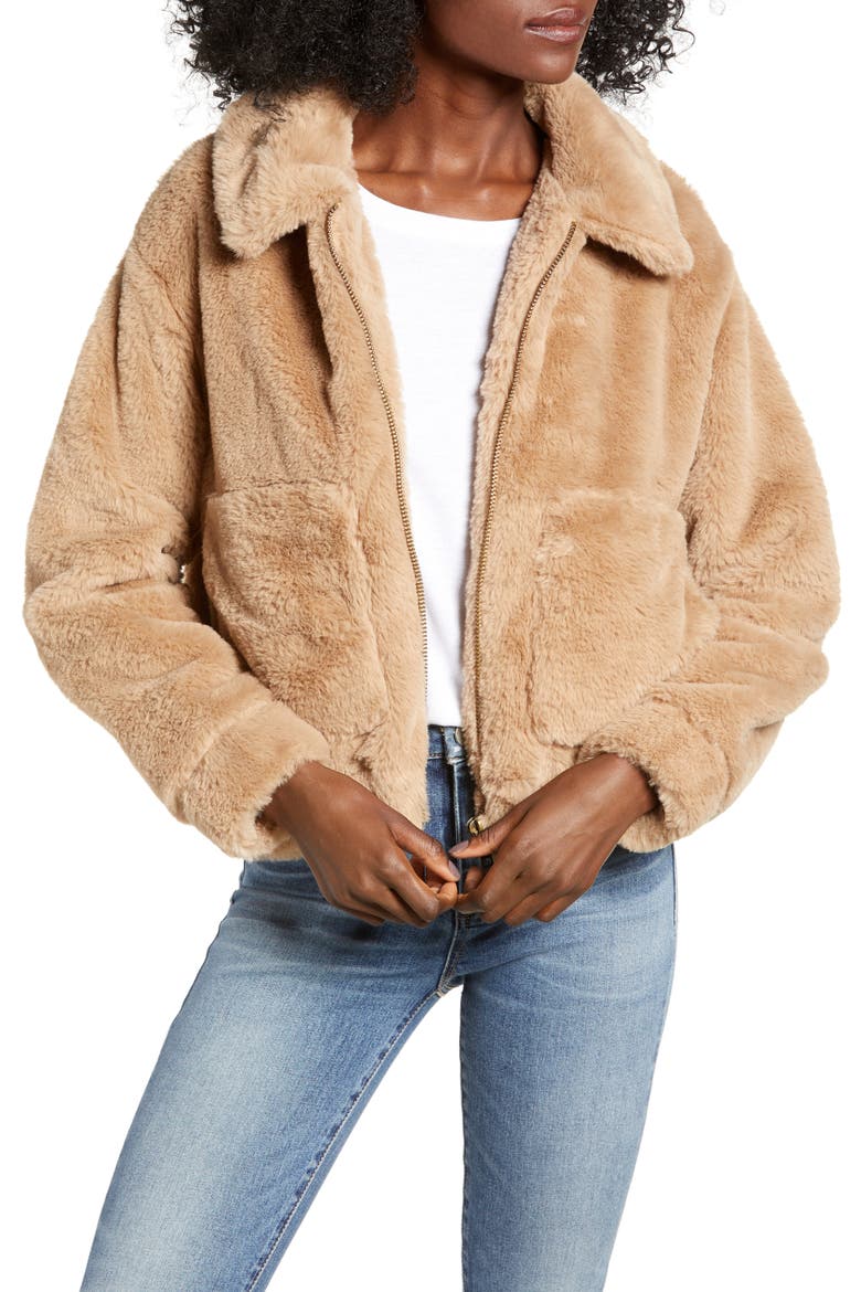 Teddy Faux Fur Jacket, Main, color, TAN