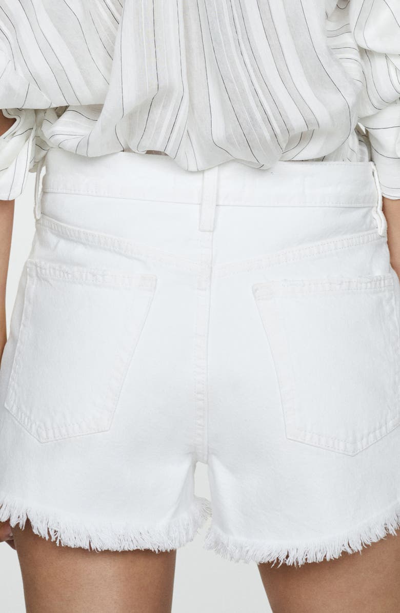 MANGO Frayed High Waist Denim Shorts, Alternate, color, 