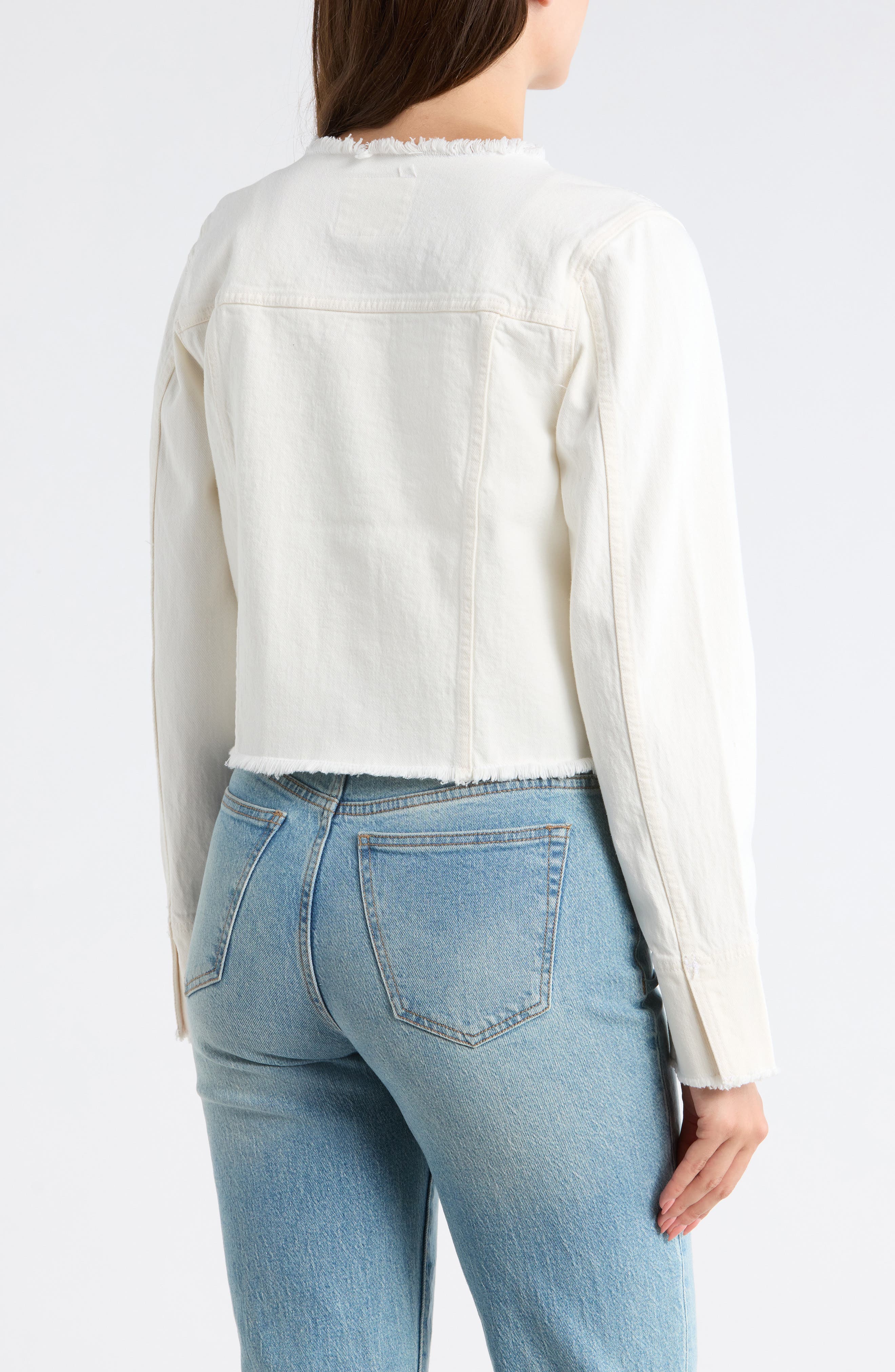 Collarless Crop Denim Trucker Jacket - image 2