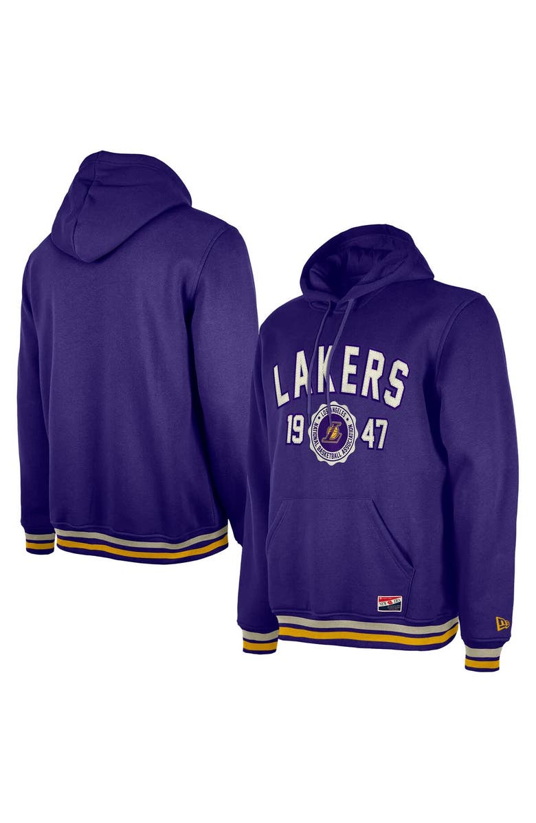New Era Men's New Era Purple Los Angeles Lakers Throwback Vintage Pullover Hoodie, Alternate, color, Purple