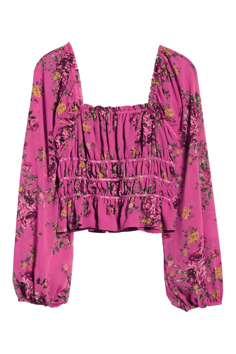 Liza Long Sleeve Smocked Peplum Top, Alternate, color, MAGENTA FLORAL