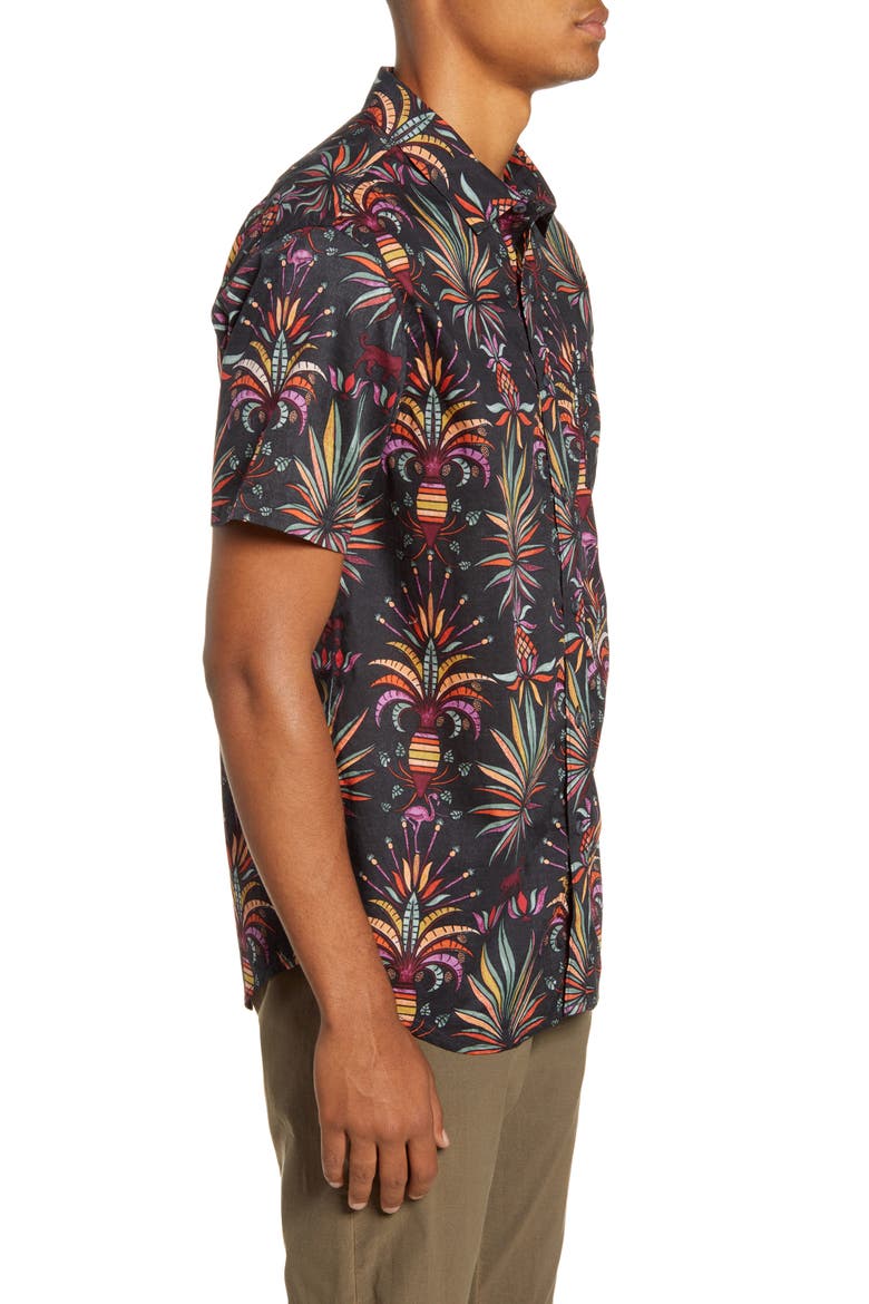 Sundays Floral Short Sleeve Button-Up Shirt, Alternate, color, BLACK