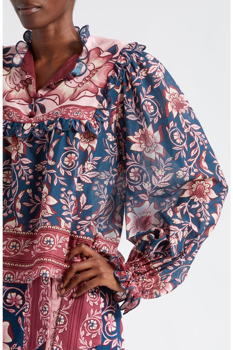 Ainika Charm Floral Cotton Top, Alternate, color, TEAL