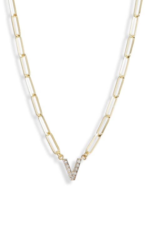 Diamond Initial Charm Paper Clip Chain Necklace