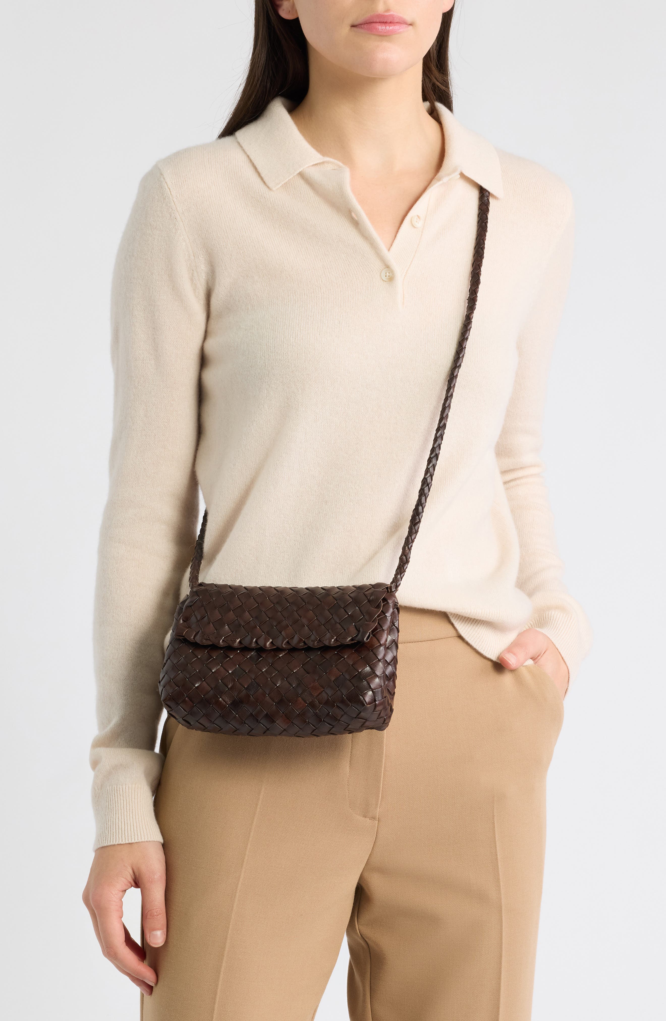 Vinnie Woven Leather Crossbody Bag, Alternate, color, CHOCOLATE