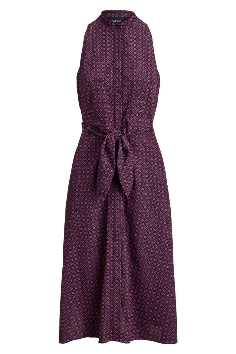 Tie Front Foulard Sleeveless Dress, Alternate, color, NAVY MULTI