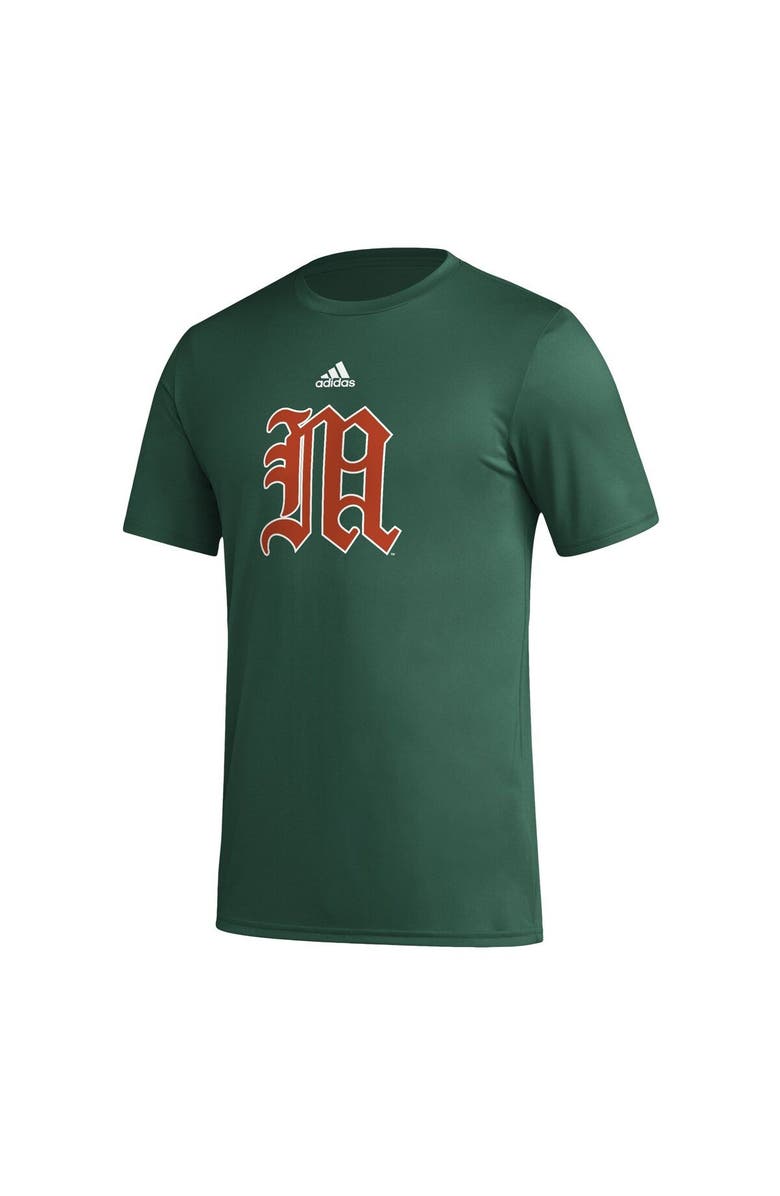 adidas Men's adidas Green Miami Hurricanes Basics Secondary Pre-Game AEROREADY T-Shirt, Alternate, color, 