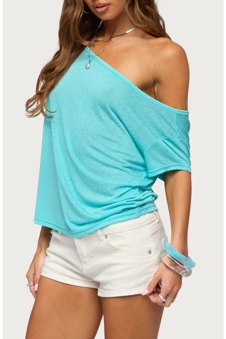 Amora Semisheer One-Shoulder Top, Alternate, color, TURQUOISE