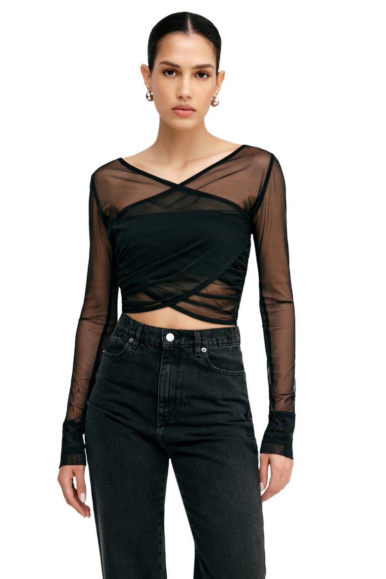 Britney Mesh Crop Top, Alternate, color, BLACK