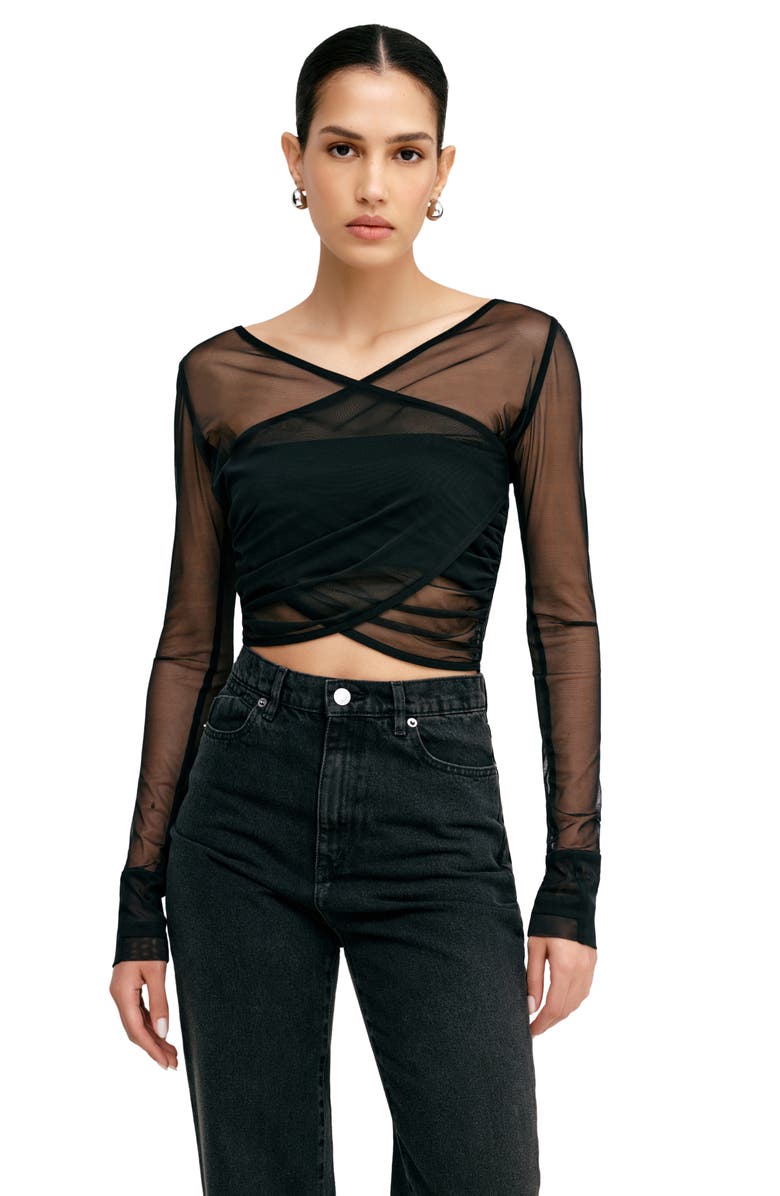 Marcella Britney Mesh Crop Top, Alternate, color, Black