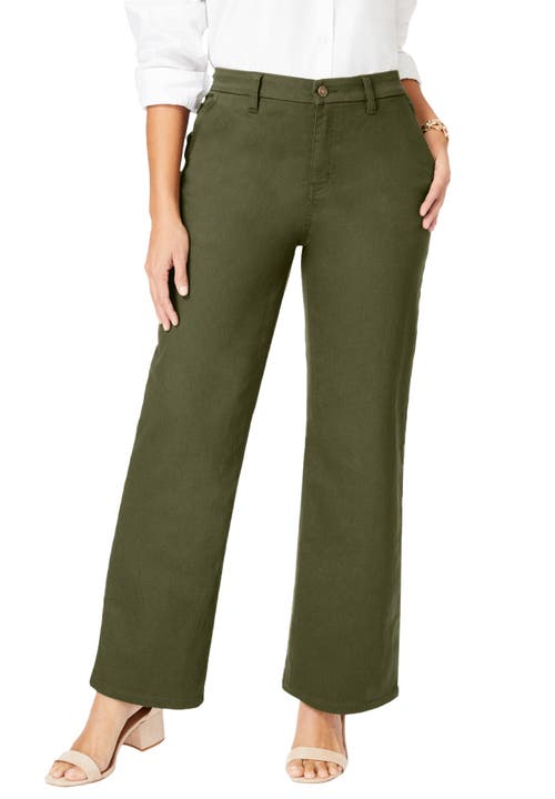 Jessica London True Fit Stretch Denim Wide Leg Jean In Green