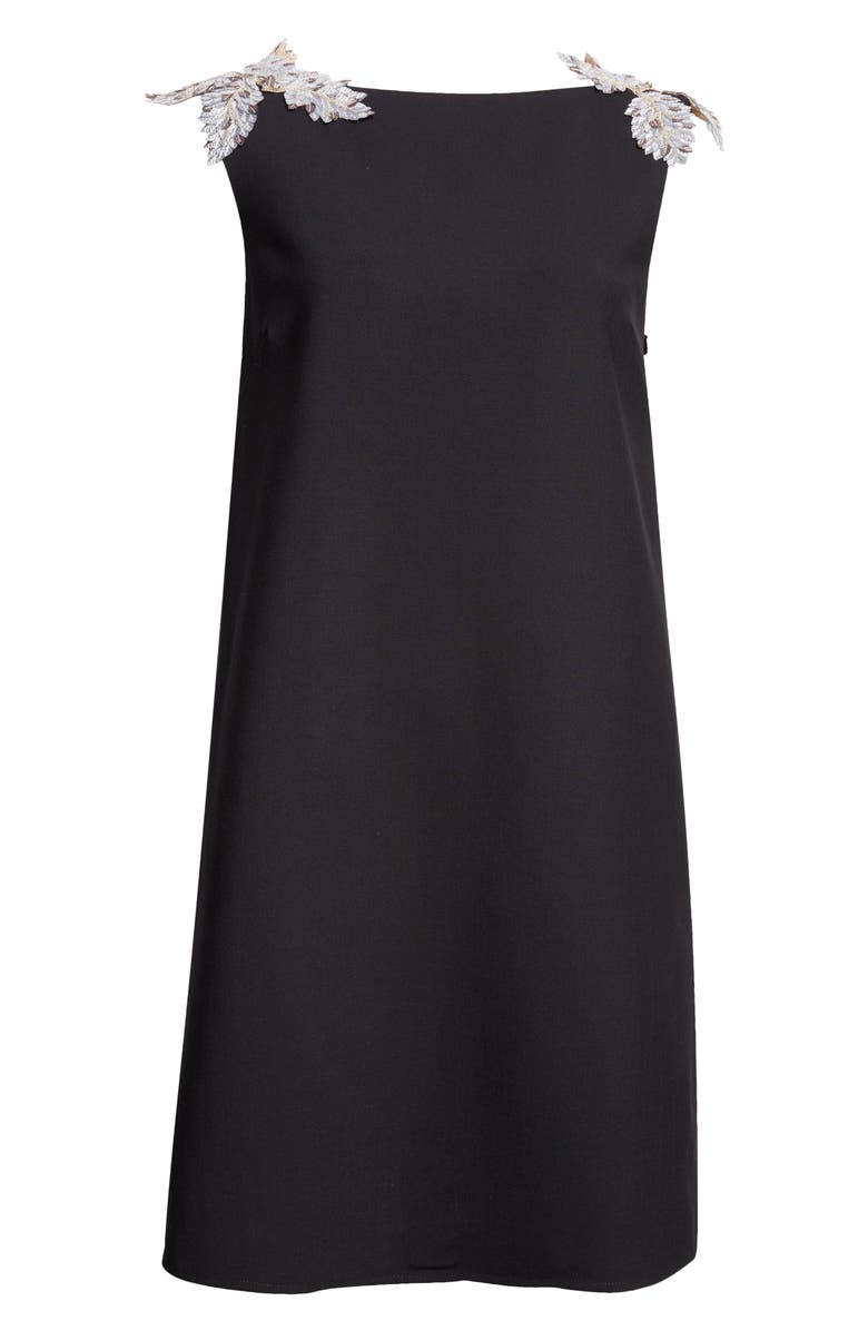 Oscar de la Renta Sequin Fern Detail Sleeveless Shift Dress, Alternate, color, Black