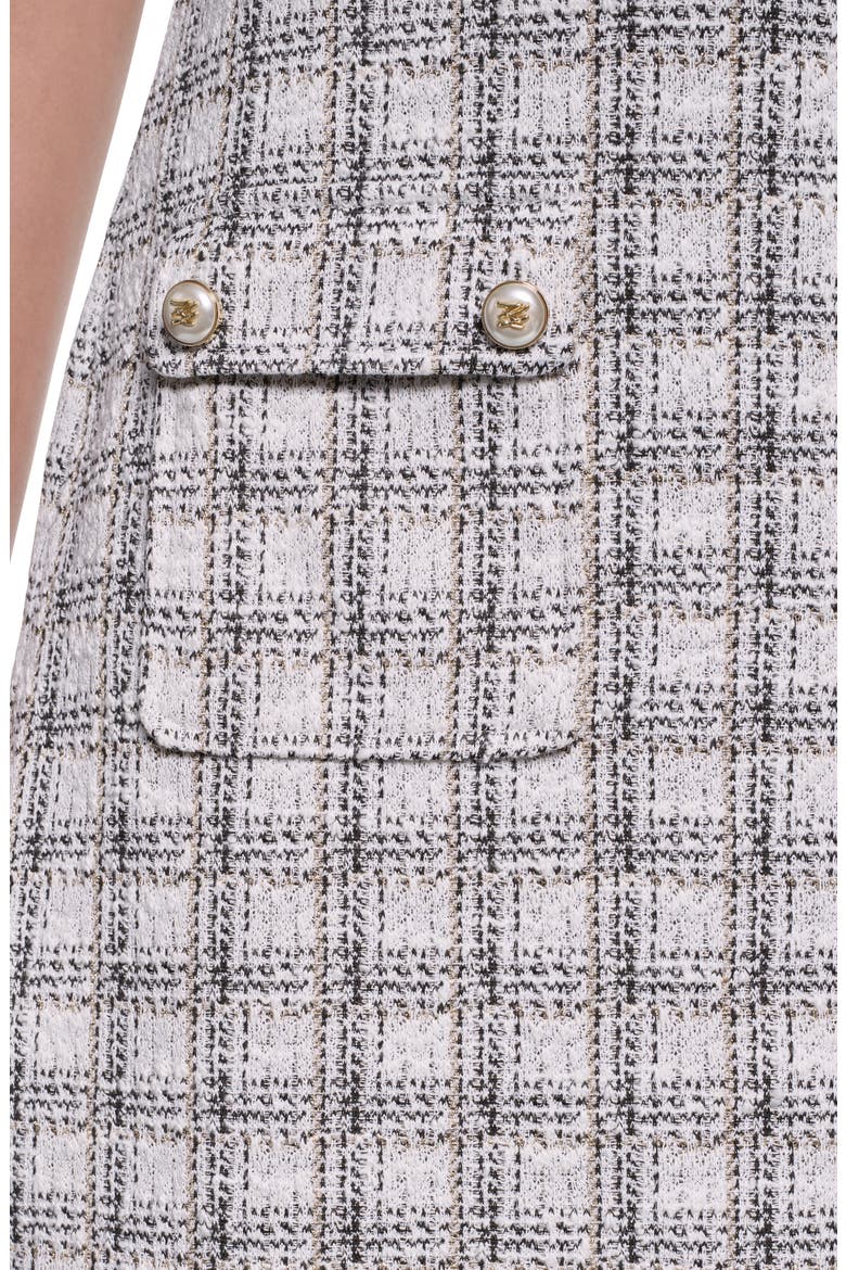 Windowpane Check Tweed Sheath Dress, Alternate, color, SOFT WHITE/ BLACK MULTI