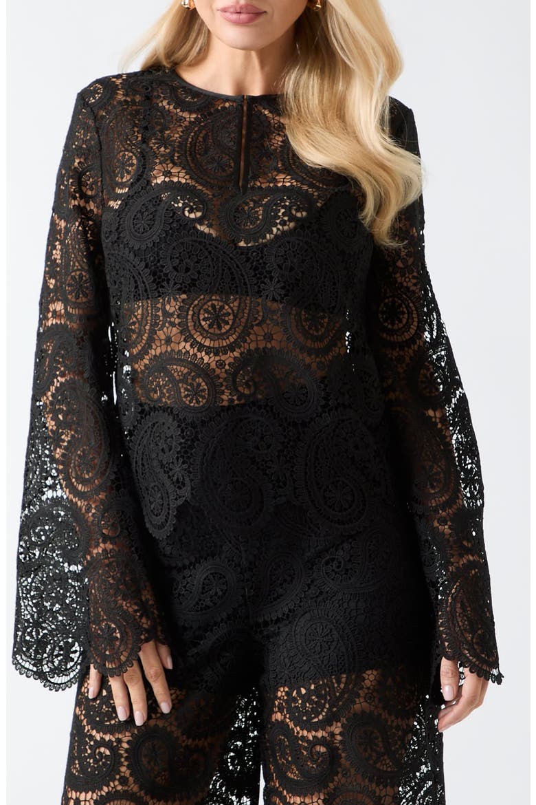 Grace Long Sleeve Lace Top, Main, color, BLACK-BLACK