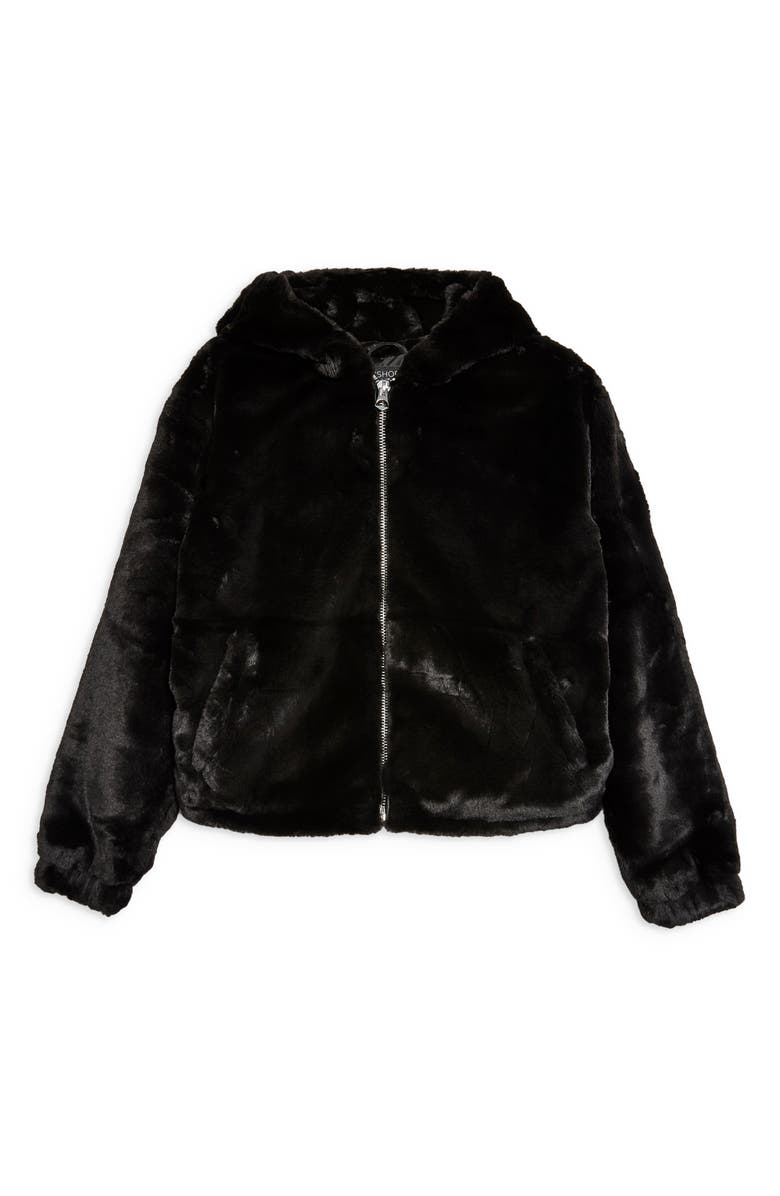 Topshop Faux Fur Zip Hoodie, Alternate, color, 