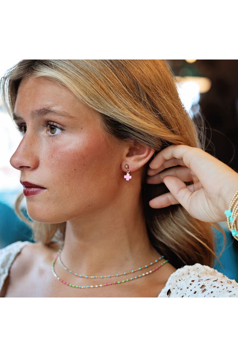 Halo Pink Cross Earrings, Alternate, color, Pink