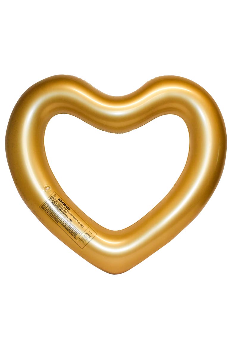 Gold Glitter Heart Pool Float 48"X40", Inflatable 48", Alternate, color, Gold