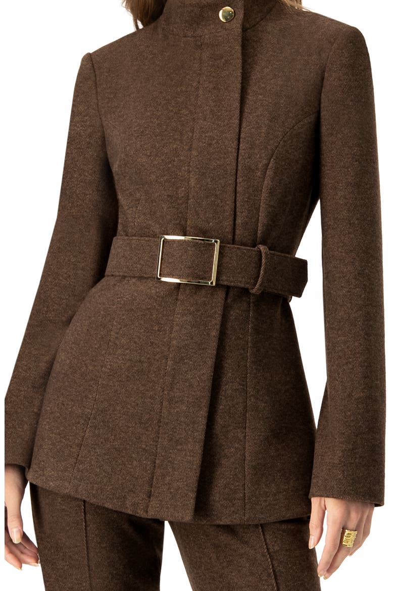 Belted High Neck Coat, Alternate, color, Brown