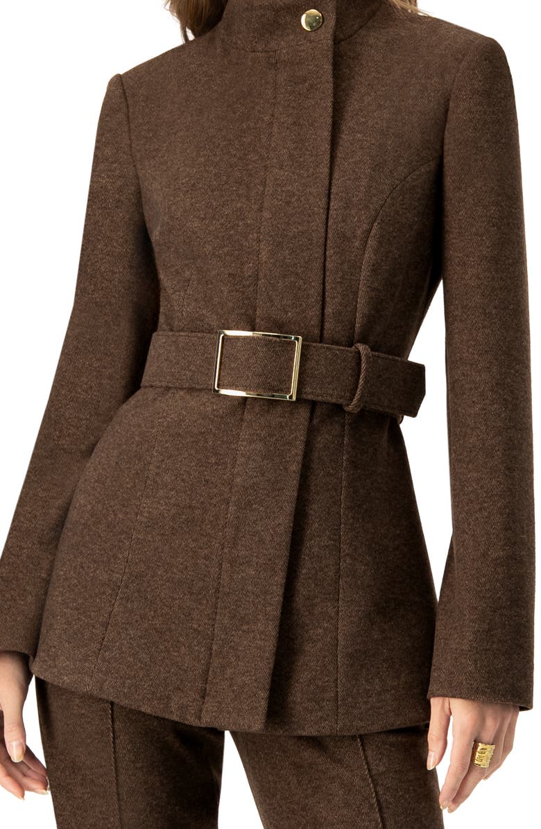 IVONNE Belted High Neck Coat, Alternate, color, Brown