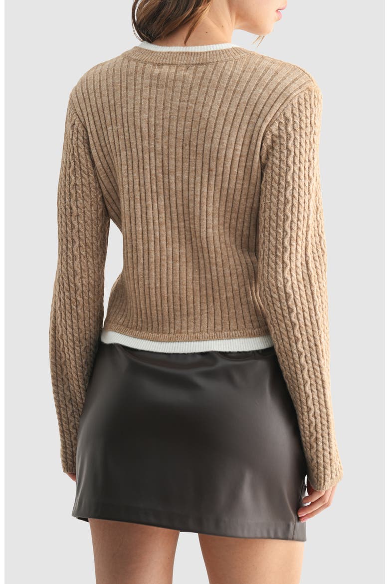 Contrast Cable Knit Cardigan, Alternate, color, TAUPE IVORY