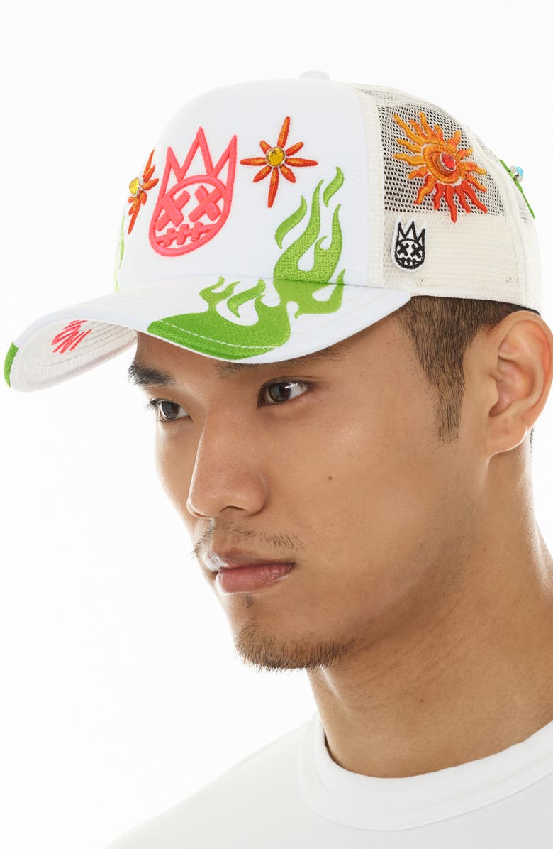 Cult of Individuality Shimuchan Logo Crystal Embellished Trucker Hat, Alternate, color, 