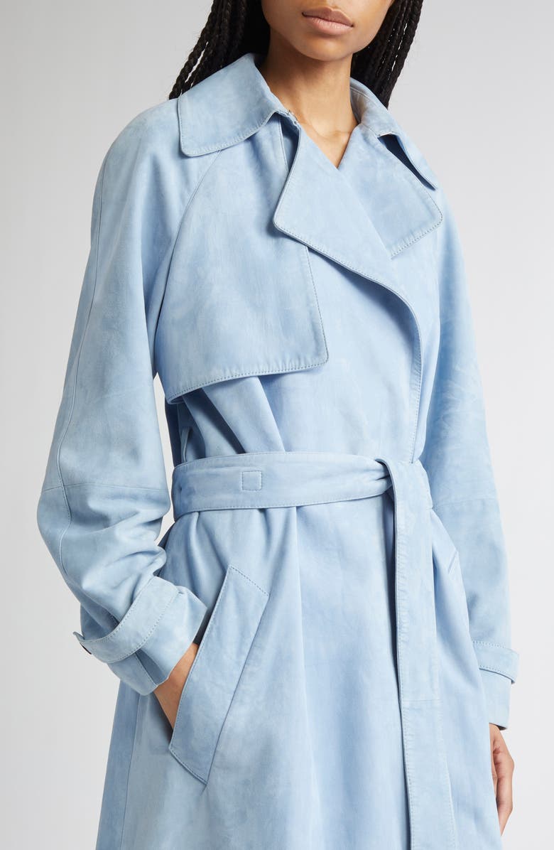 Proenza Schouler Ramona Belted Suede Trench Coat, Alternate, color, Light Blue