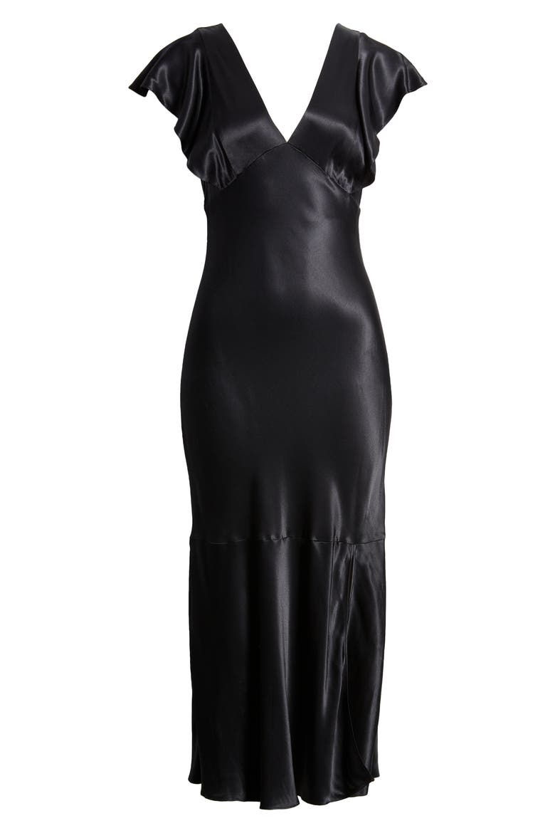 Dina Flutter Sleeve Midi Dress, Alternate, color, BLACK
