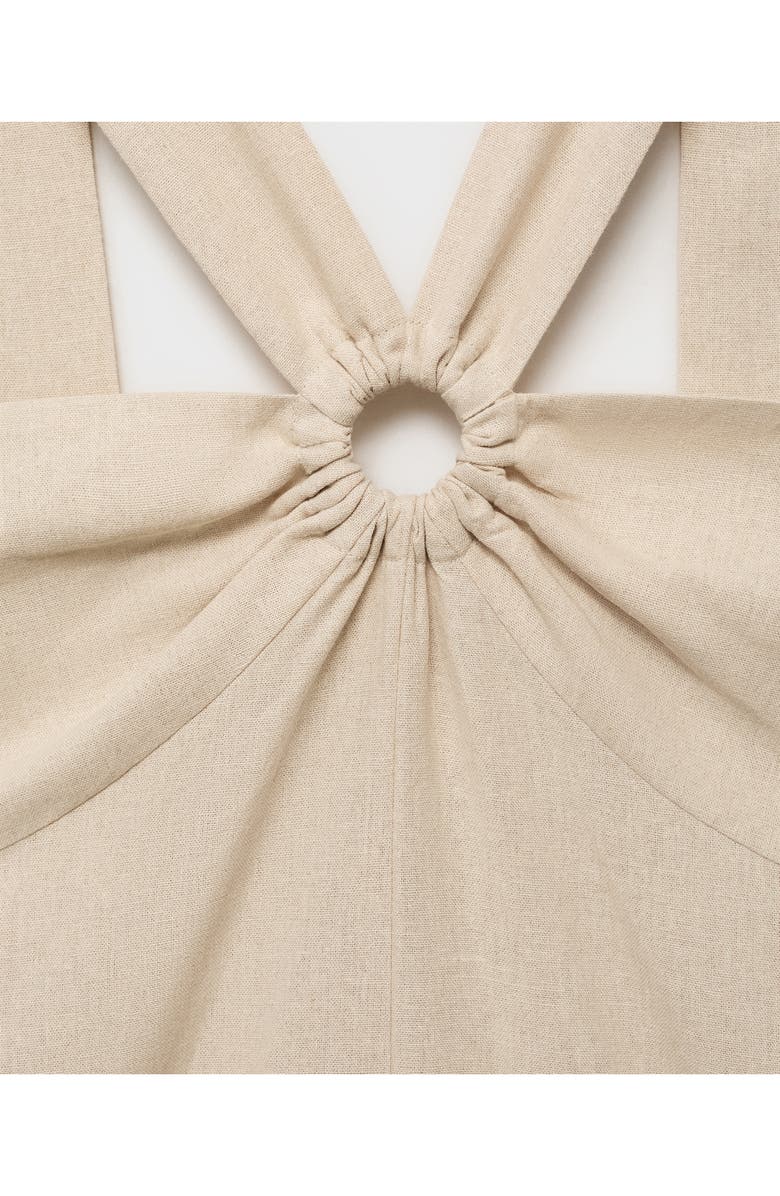 MANGO Hoop Detail Linen Blend Romper, Alternate, color, Sand