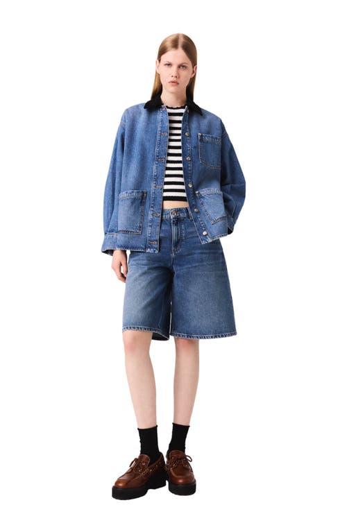 Maje Womens Blue Cord-collar Relaxed-fit Denim Jacket In Blue