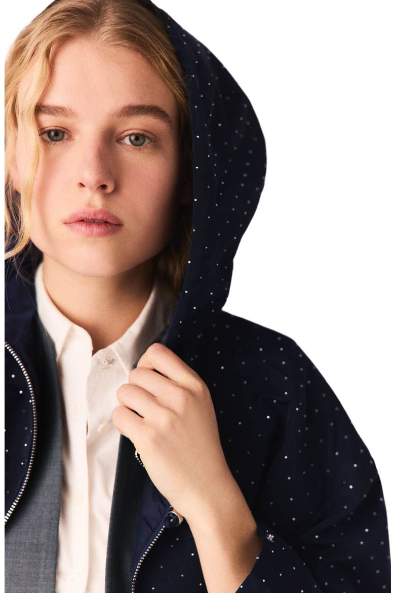 Hooded windbreaker with rhinestones, Alternate, color, Navy