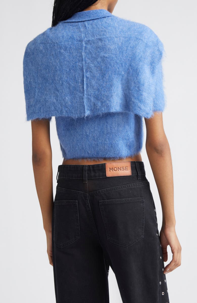 MONSE Tie Scarf Overlay Crop Alpaca & Merino Wool Blend Polo, Alternate, color, Blue