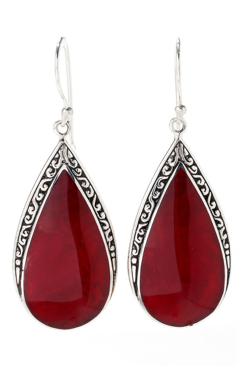 Pear Shape Drop Earrings, Main, color, RED