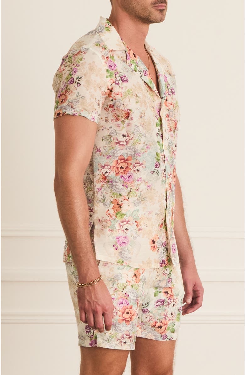 Aqua Blu Cascade Collar Jean Short Sleeve Shirt, Alternate, color, White Floral Print