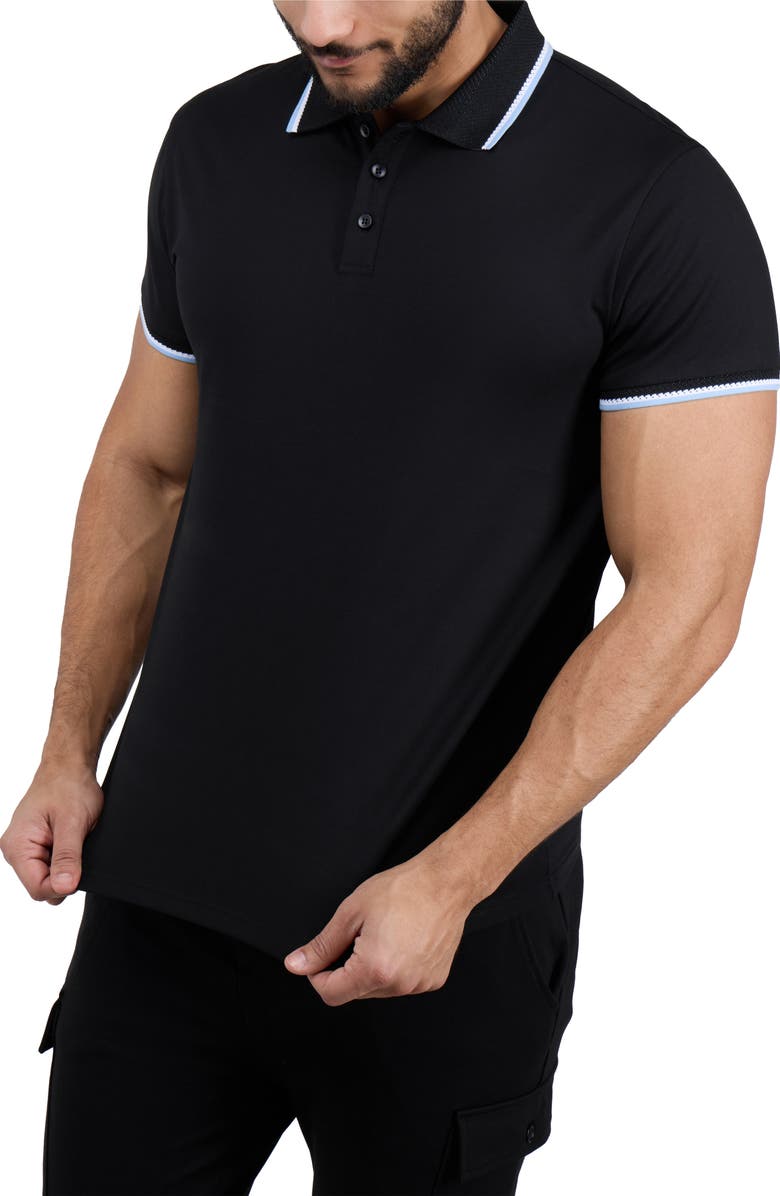 XRAY Texture Cotton Knit Polo, Alternate, color, Black/ Light Blue