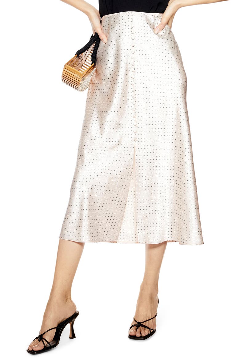 Polka Dot Midi Skirt, Main, color, NUDE