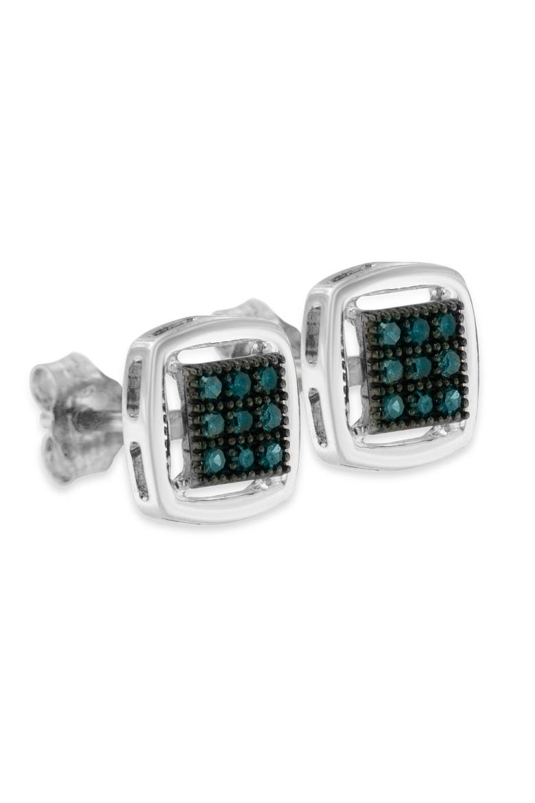 Silver Rose Blue Diamond Square Stud Earring, Alternate, color, White