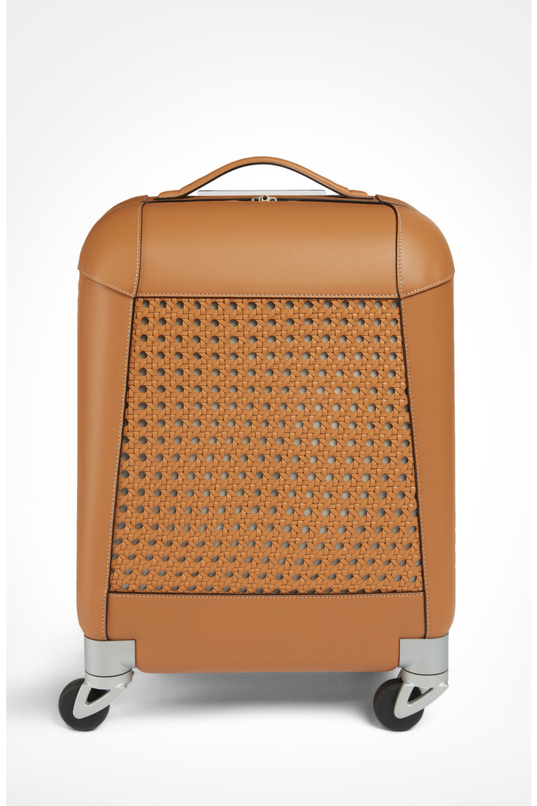 Calfskin Lucite Handle Carry-on 19 Luggage, Main, color, Walnut