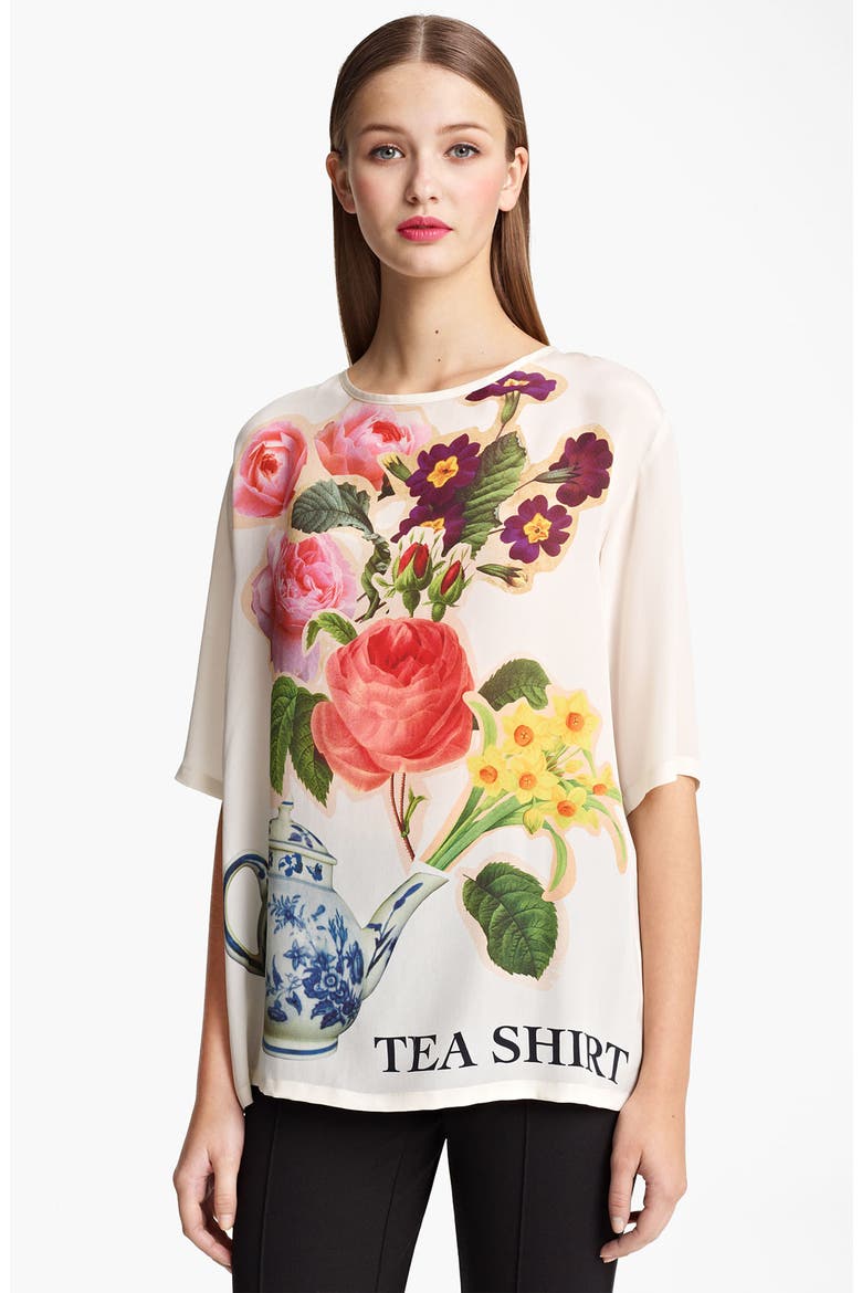 Cheap & Chic 'Tea Shirt' Print Silk Tee, Main, color, OFF WHITE
